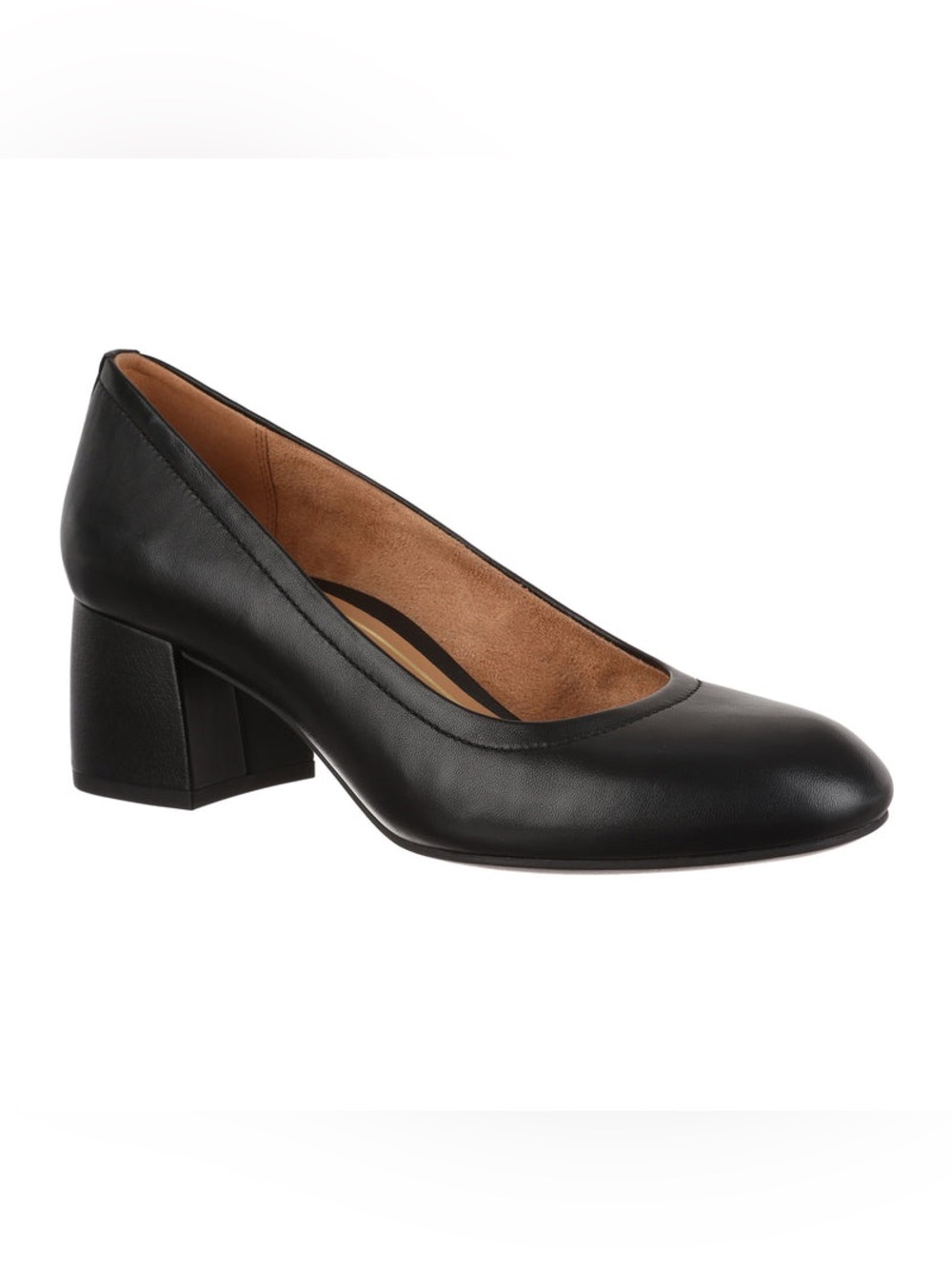 Vionic Women’s Carmel Pumps Black Nappa Leather 11 Round Toe Block Heel